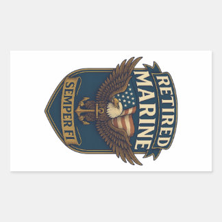Retired Semper Fi Marine over eagle & flag 長方形シール