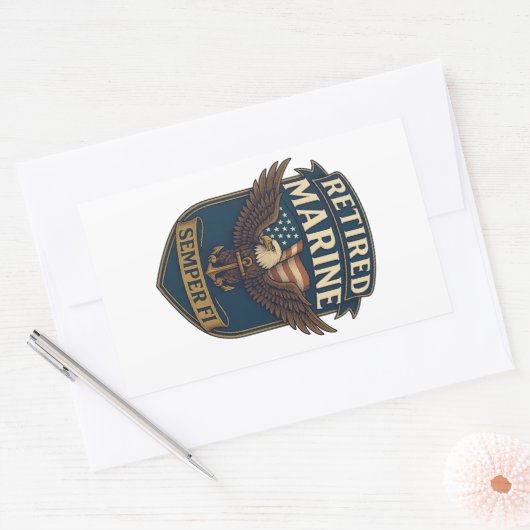 Retired Semper Fi Marine over eagle & flag 長方形シール (封筒)
