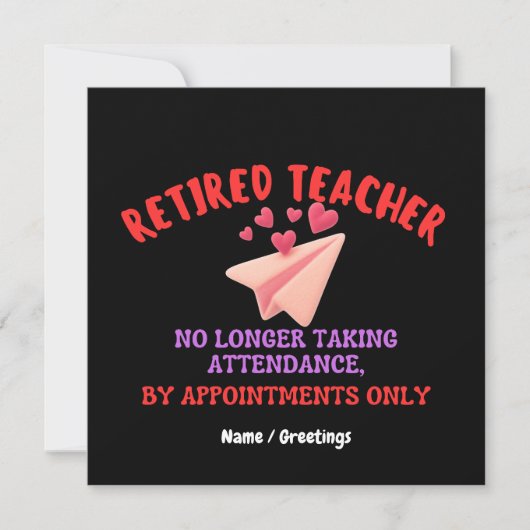 Retired Teacher By Appointments Only Groovy Heart  招待状 (正面)