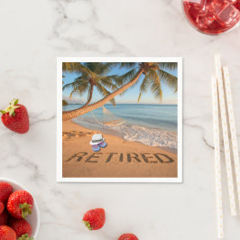 Retired Written in Sand Tropical Florida Beach スタンダードカクテルナプキン