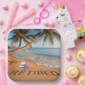 Retired Written in Sand Tropical Florida Beach ペーパープレート (パーティー)