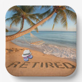 Retired Written in Sand Tropical Florida Beach ペーパープレート (正面)