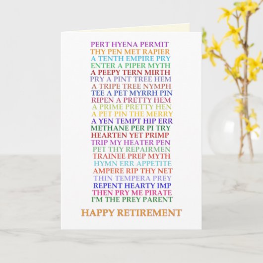 Retirement Anagrams card, new version カード (黄色い花)