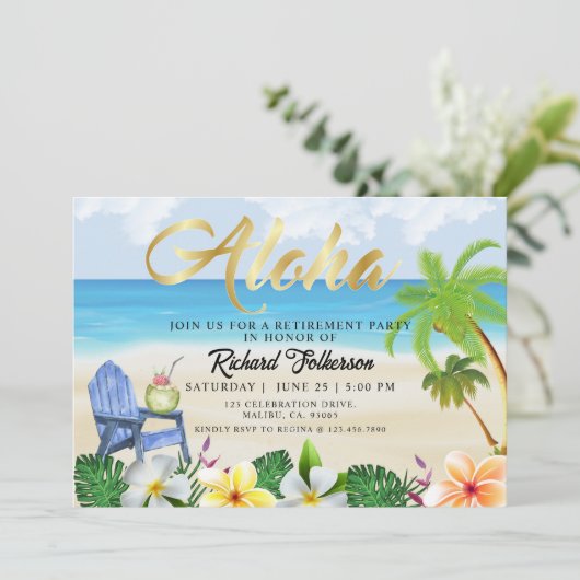 Retirement, Beach , Aloha, Out of Office 招待状 (スタンド正面)