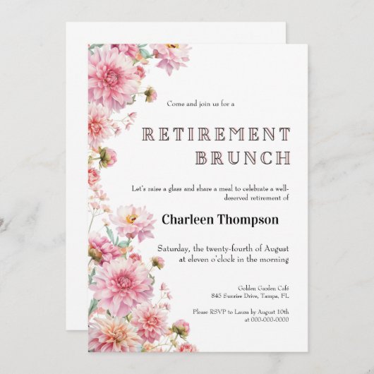 Retirement Brunch Invitation • Floral Farewell  招待状 (正面/裏面)