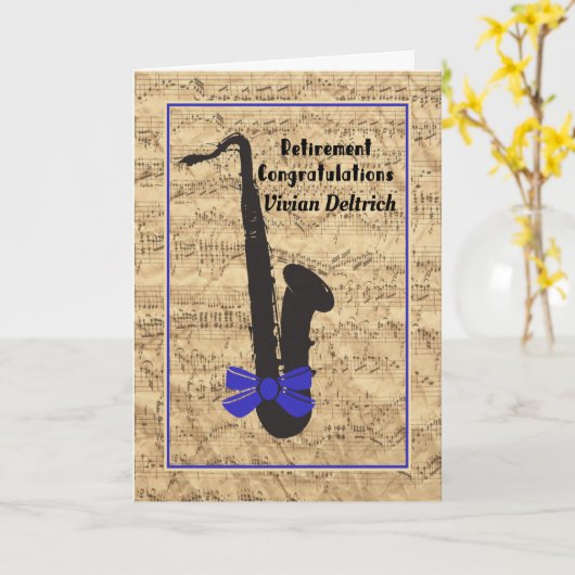 Retirement Card for Musician Notes and Sax カード (黄色い花)