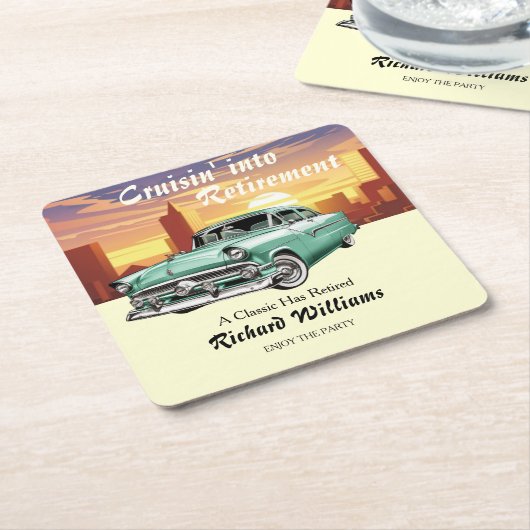 Retirement Cruising Classic Retro Car City Party スクエアペーパーコースター (アングル)