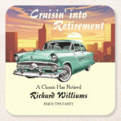 Retirement Cruising Classic Retro Car City Party スクエアペーパーコースター (正面)