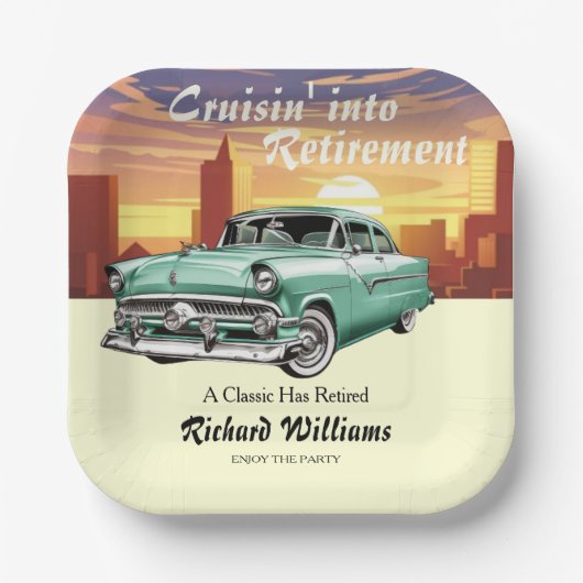 Retirement Cruising Classic Retro Car City Party ペーパープレート (正面)