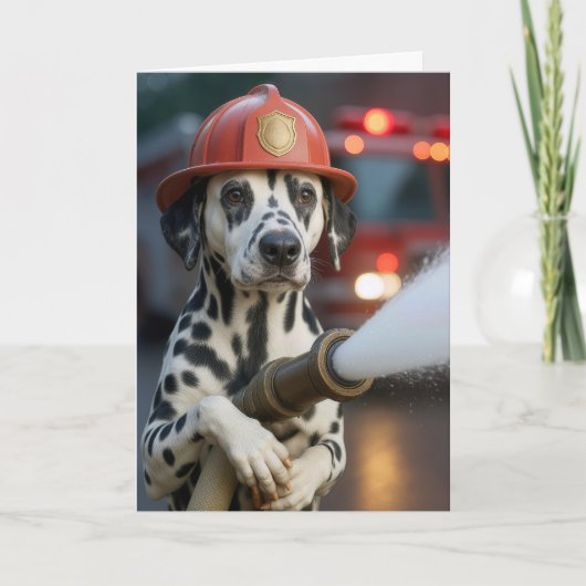Retirement Dalmatian Dog Holding a Fire Hose カード (正面)