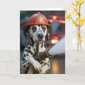 Retirement Dalmatian Dog Holding a Fire Hose カード (黄色い花)