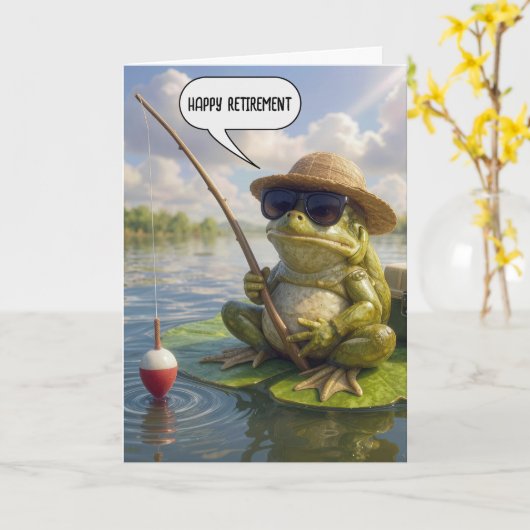 Retirement Frog Fishing on Lily Pad カード (黄色い花)