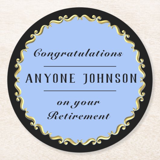 Retirement Gold-scroll Design personalize ラウンドペーパーコースター (正面)