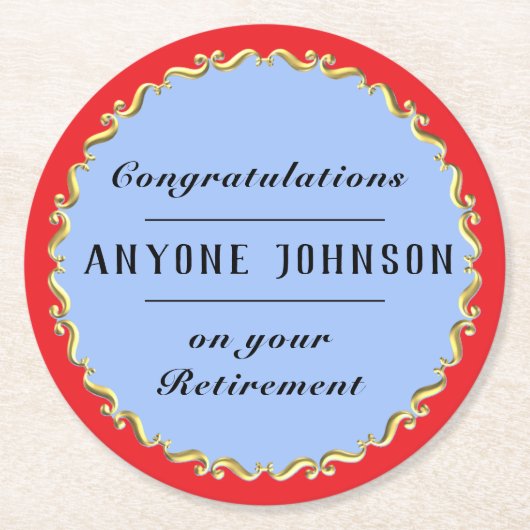 Retirement Gold-scroll Design personalize ラウンドペーパーコースター (正面)