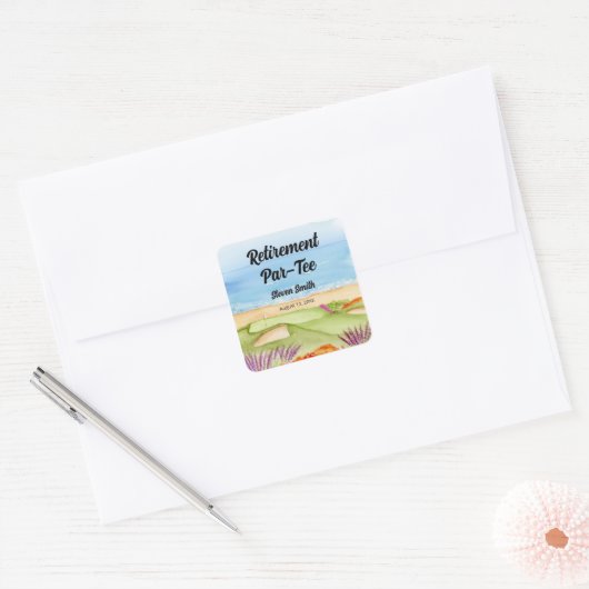 Retirement Golf Course by the Beach Invitation スクエアシール (封筒)