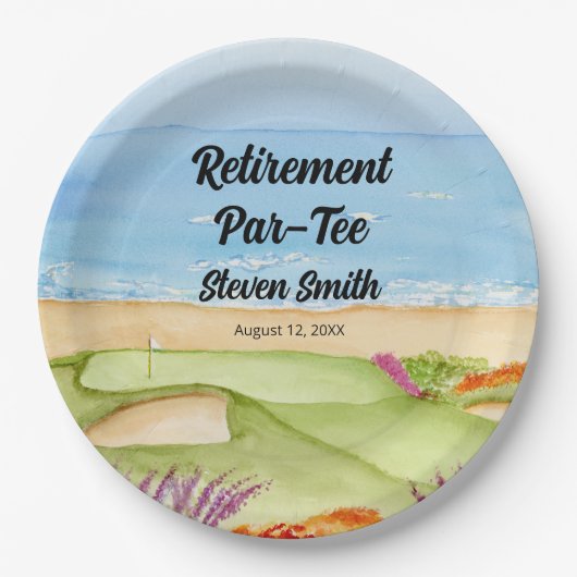 Retirement Golf Course by the Beach Invitation ペーパープレート (正面)