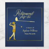 Retirement Golf Party Classic Blue Golden Woman  ワインラベル (シングルラベル)