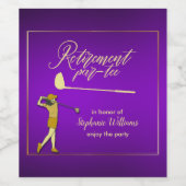 Retirement Golf Party Classic Purple Golden Woman ワインラベル (シングルラベル)