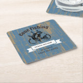 Retirement Gone Fishing Retired Rustic Wood スクエアペーパーコースター (アングル)