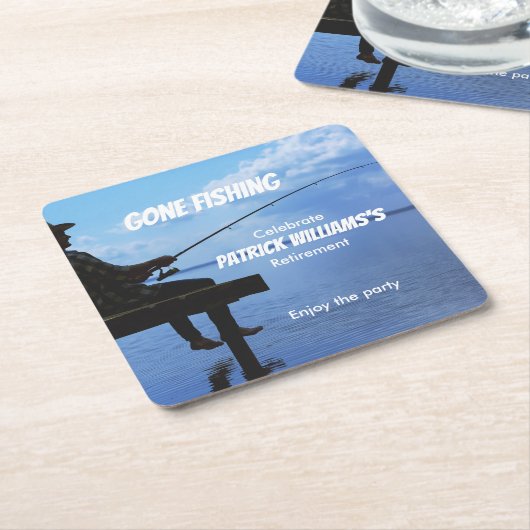 Retirement Gone Fishing Sunset Retired Fisherman スクエアペーパーコースター (アングル)