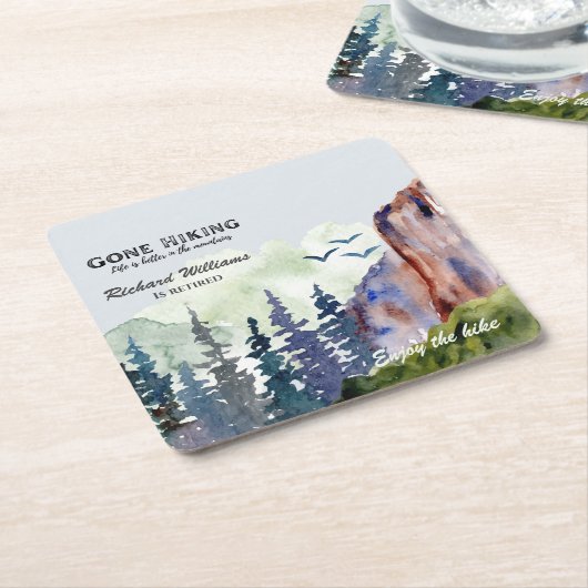 Retirement Gone Hiking Life is Better Mountains スクエアペーパーコースター (アングル)