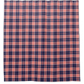 Retirement Home Curtain Coral Navy Plaid Design シャワーカーテン (正面)