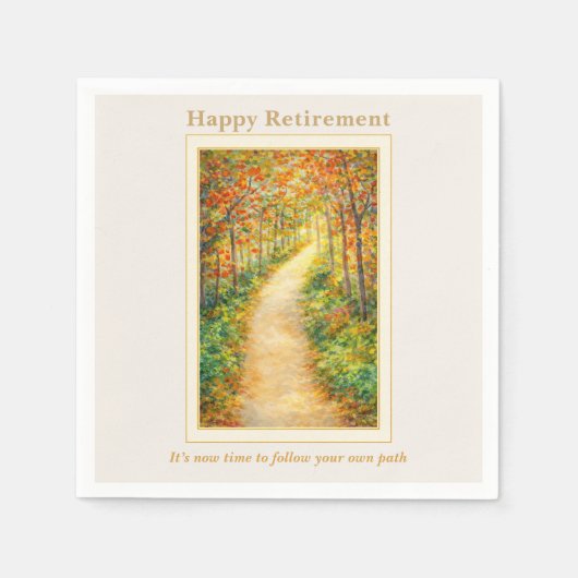 Retirement Napkin | Autumn Path Countryside Scene スタンダードカクテルナプキン (正面)