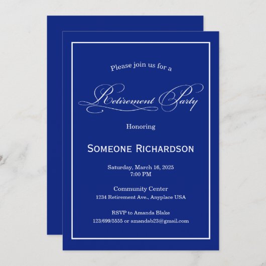 Retirement Party Announcement blue 招待状 (正面/裏面)