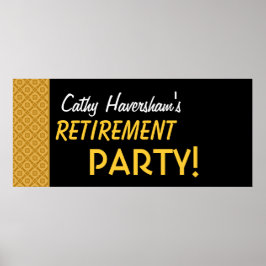 Retirement Party Banner Custom Name Gold Black ポスター