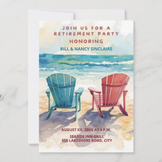 Retirement Party Beach Theme Casual Fun 招待状 (正面)