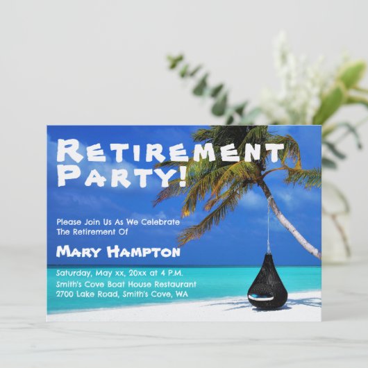 Retirement Party Beach Theme With Name 招待状 (スタンド正面)