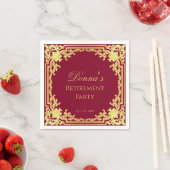 Retirement Party Burgundy Faux Gold Elegant Script スタンダードカクテルナプキン (インサイチュ)