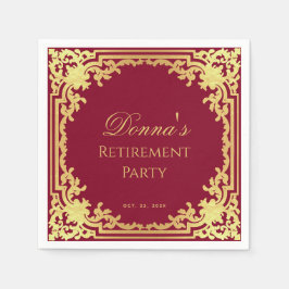 Retirement Party Burgundy Faux Gold Elegant Script スタンダードカクテルナプキン
