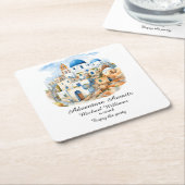 Retirement Party Colorful Greece Village Ocean スクエアペーパーコースター (アングル)