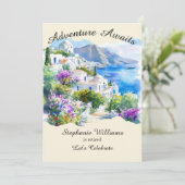 Retirement Party Colorful Greece Village Ocean 招待状 (スタンド正面)