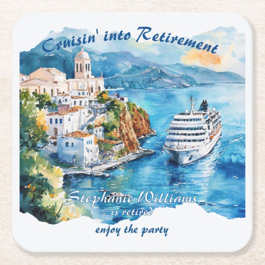 Retirement Party Cruising Destination Greece  スクエアペーパーコースター (正面)