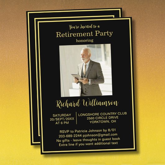 Retirement Party Elegant and Gold Photo  招待状