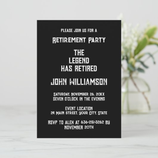Retirement party elegant Black and White 招待状 (スタンド正面)