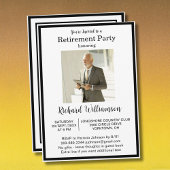 Retirement Party Elegant Black White Photo  招待状