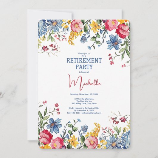 Retirement Party Floral Watercolor Invitation 招待状 (正面)