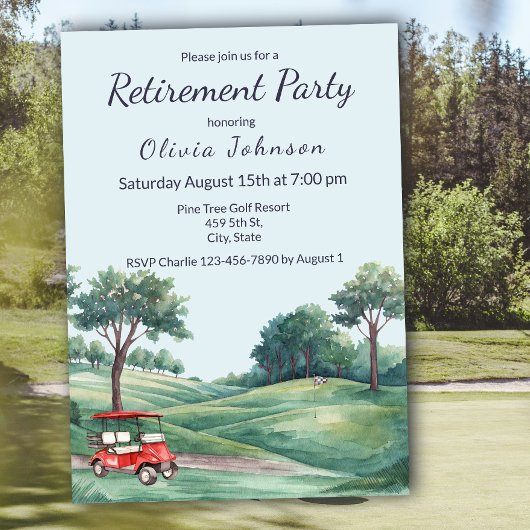 Retirement Party Golf Cart Watercolor  招待状