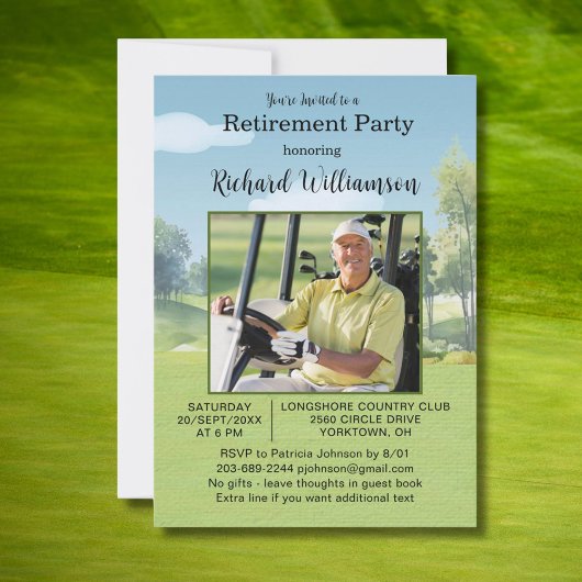Retirement Party Photo Watercolor Golf Theme 招待状