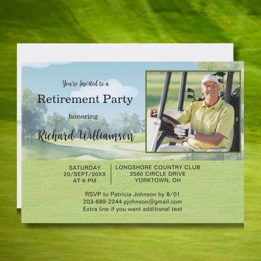 Retirement Party Photo Watercolor Golf Theme Invit 招待状