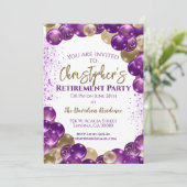 Retirement Party Purple Gold Balloons 招待状 (スタンド正面)