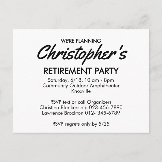 Retirement Party Replaceable Photo Save The Date 案内ポストカード (裏面)