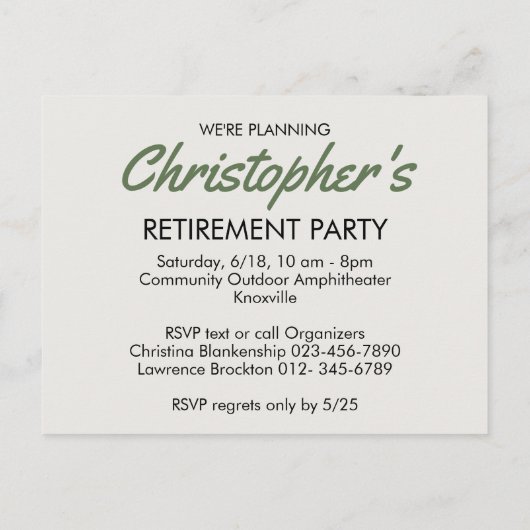 Retirement Party Replaceble Photo Save The Date 案内ポストカード (裏面)