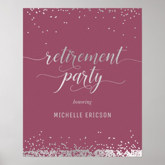 Retirement Party Value Poster Elegant Silver, Pink ポスター (正面)