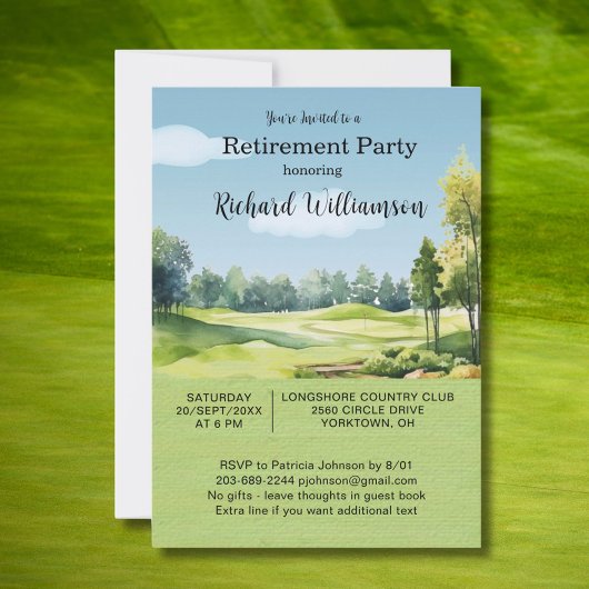 Retirement Party Watercolor Golf Theme Invitation 招待状