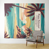 Retirement Party with retro beach photo backdrop タペストリー (インサイチュ(横))