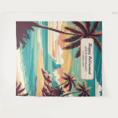 Retirement Party with retro beach photo backdrop タペストリー (正面(横))